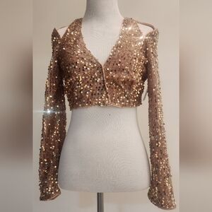 Sequin Long Sleeve Crop Top